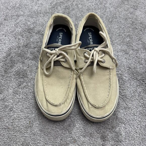 Sperry Striper II CVO Seacycled Canvas Boat Shoes Mens 10M Beige Lace Up Foam - Picture 1 of 16